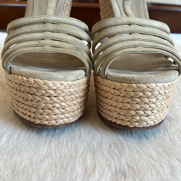 Gucci Beige Suede Caged Espadrille Wedge Sandals Sz 35.5 - Picture 8 of 12